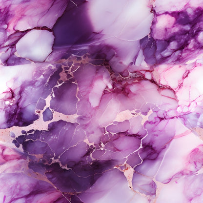 Marble texture featuring shades of purple, pink, and white with gold veining throughout.