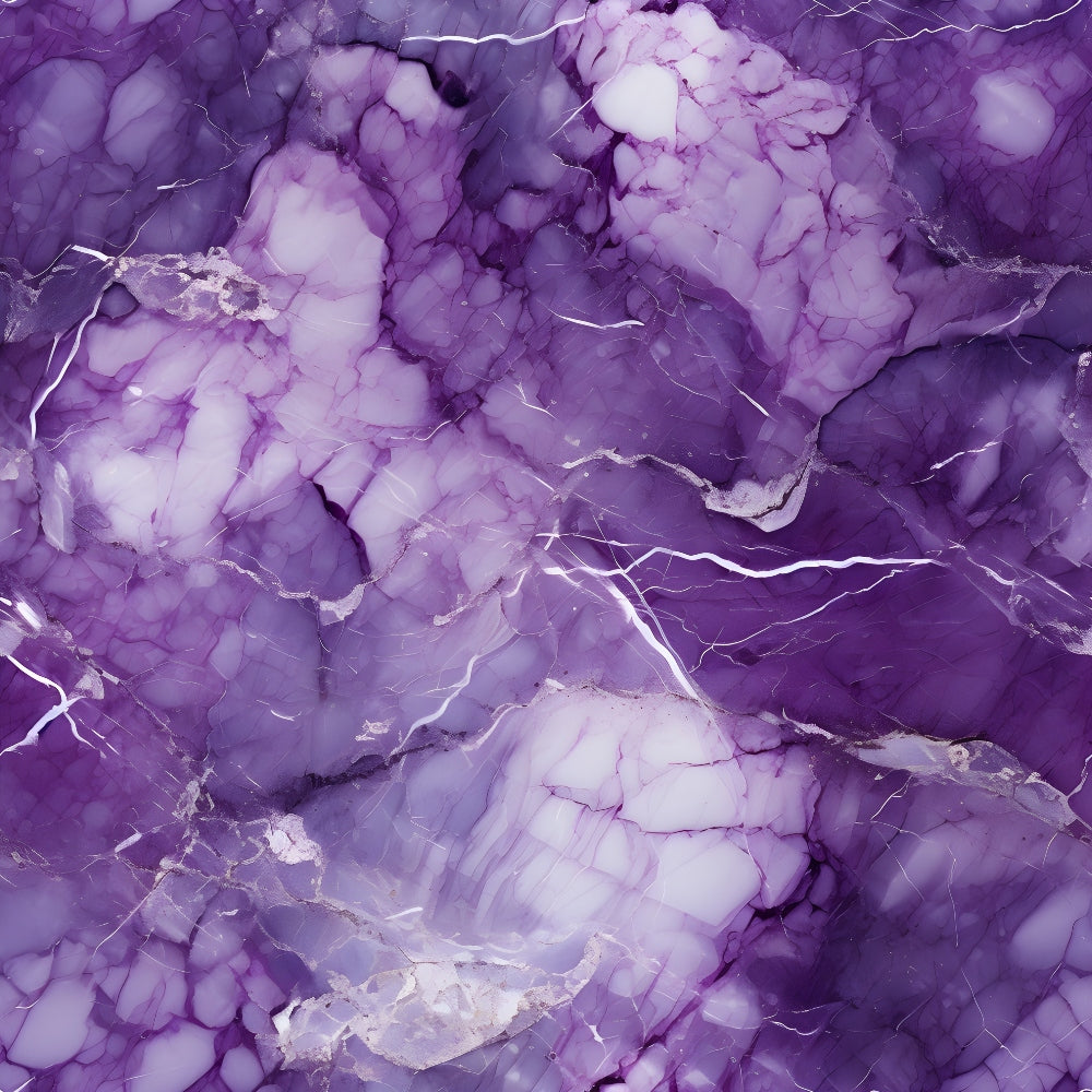 Close-up of a purple marble surface with white and dark purple veins creating an intricate, natural pattern.