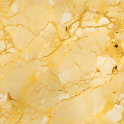 Close-up of a yellow marble surface with intricate veining patterns in lighter and darker shades, creating a textured appearance.