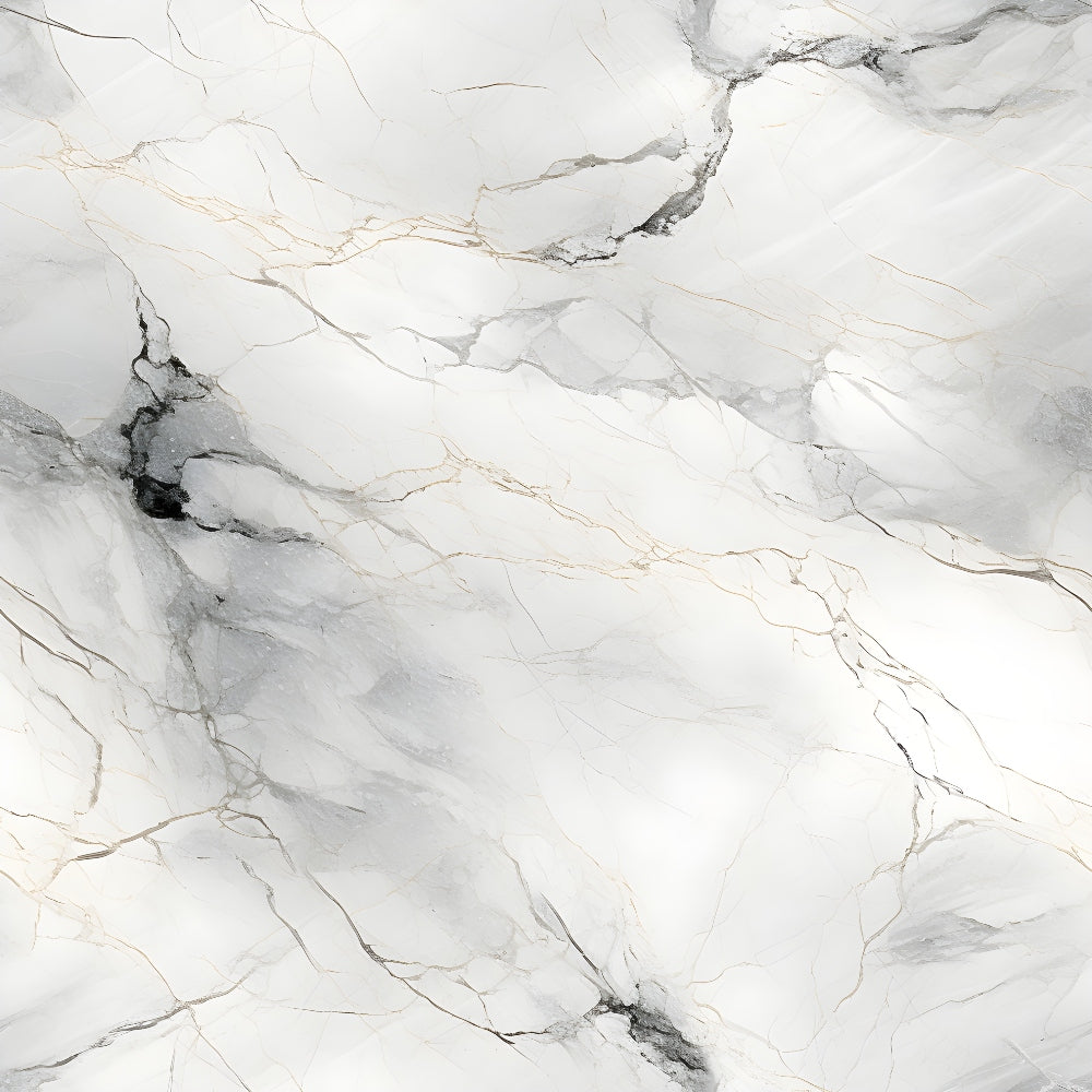 Marble texture with light gray and white patterns, featuring black and beige veining across the surface.