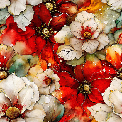 Crimson Blooms And Ivory Pattern 1 Quilting Cotton Fabric