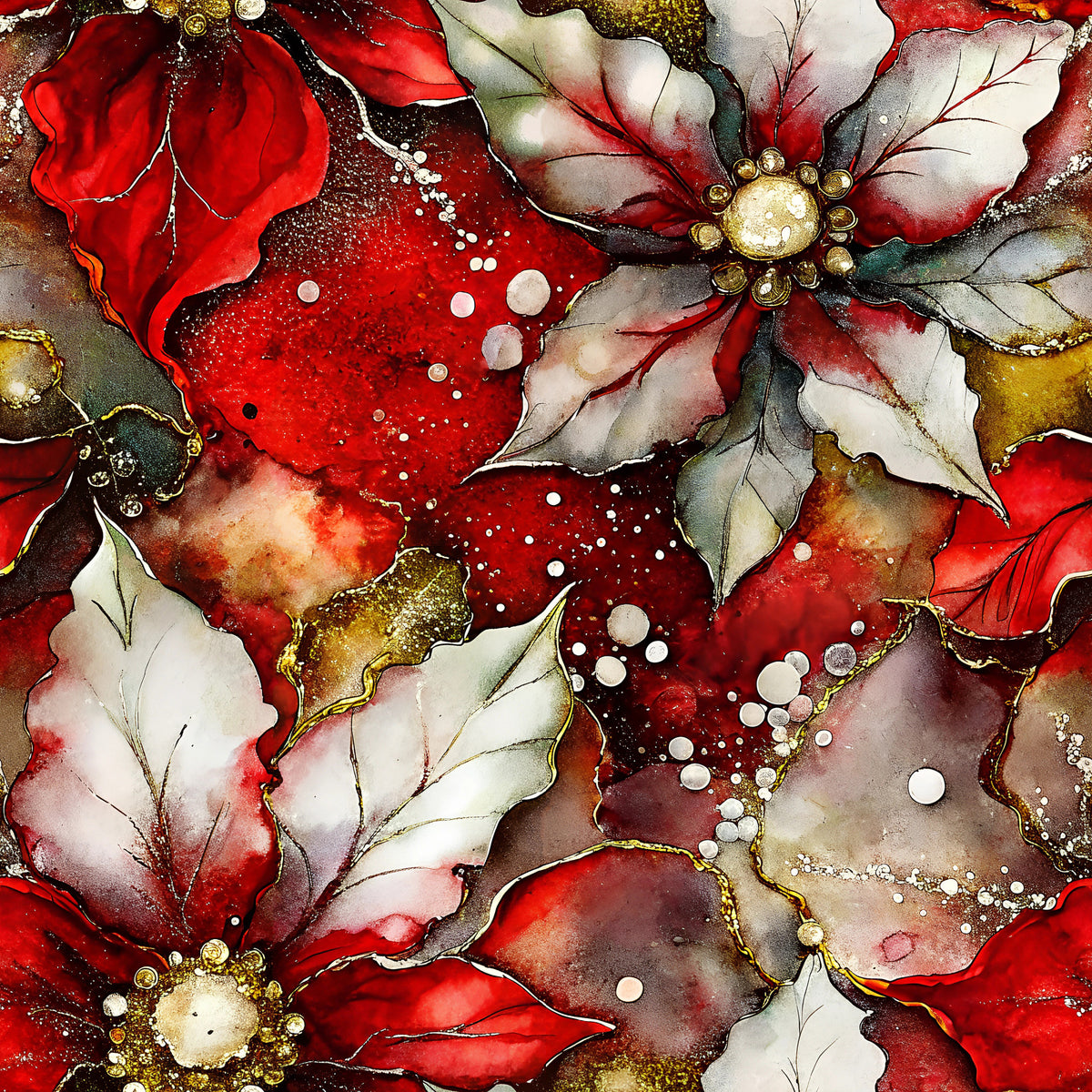 Crimson Blooms And Ivory Pattern 10 Quilting Cotton Fabric