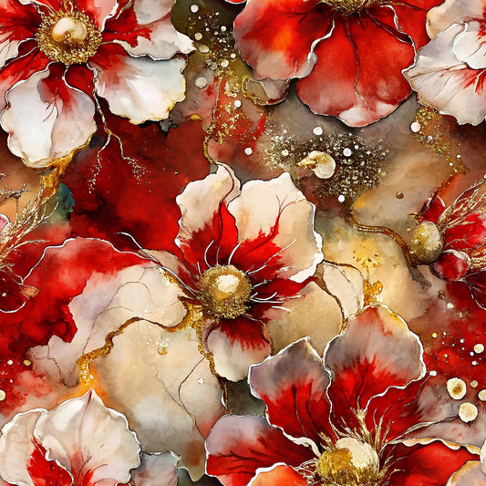 Crimson Blooms And Ivory Pattern 2 Quilting Cotton Fabric