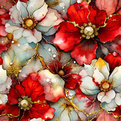 Crimson Blooms And Ivory Pattern 3 Quilting Cotton Fabric