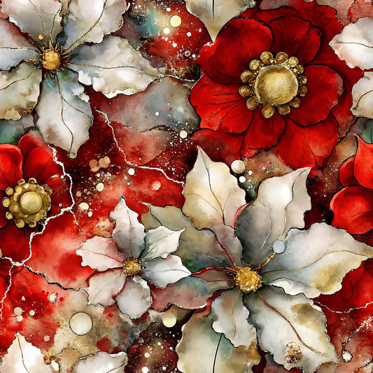 Crimson Blooms And Ivory Pattern 5 Quilting Cotton Fabric