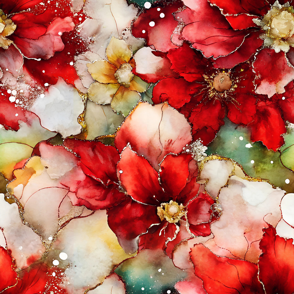 Crimson Blooms And Ivory Pattern 6 Quilting Cotton Fabric