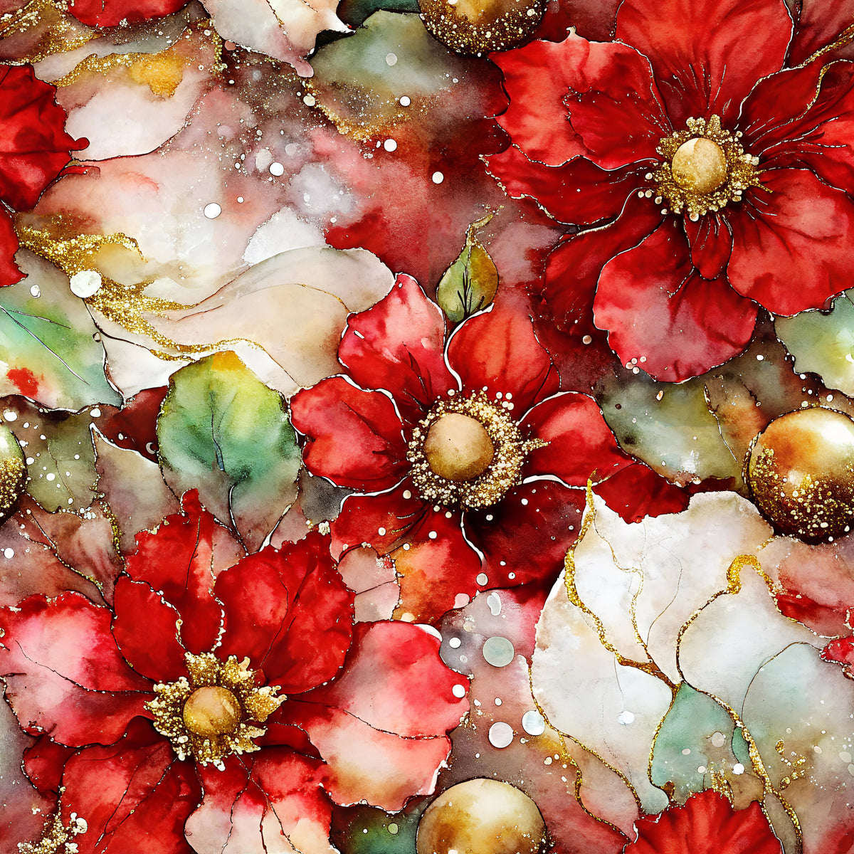 Crimson Blooms And Ivory Pattern 7 Quilting Cotton Fabric