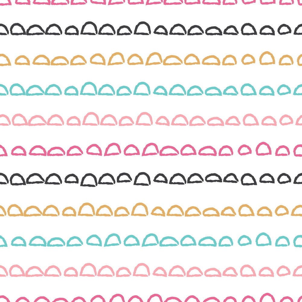 Pattern of wavy lines in black, pink, yellow, blue, and red on a white background.