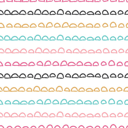 Pattern of wavy lines in black, pink, yellow, blue, and red on a white background.