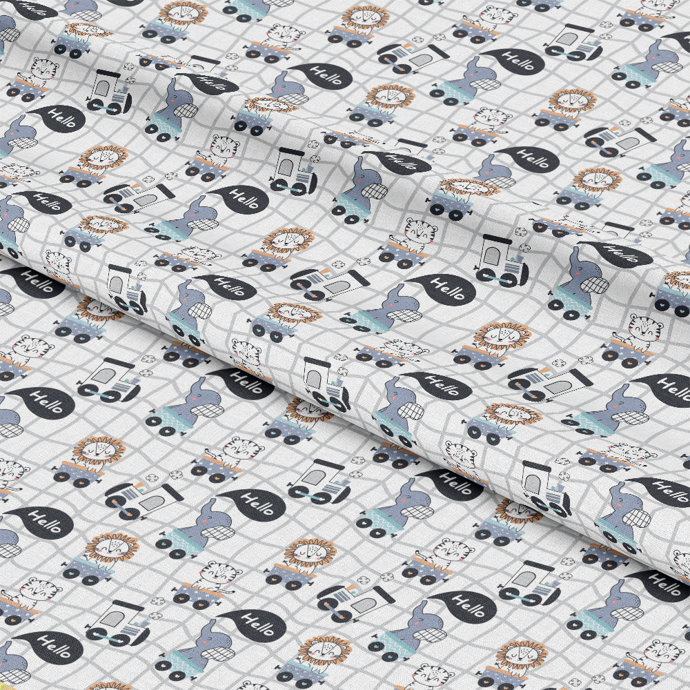 Cute Animal Train Pattern 13 Quilting Cotton Fabric