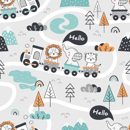 Cute Animal Train Pattern 17 Quilting Cotton Fabric