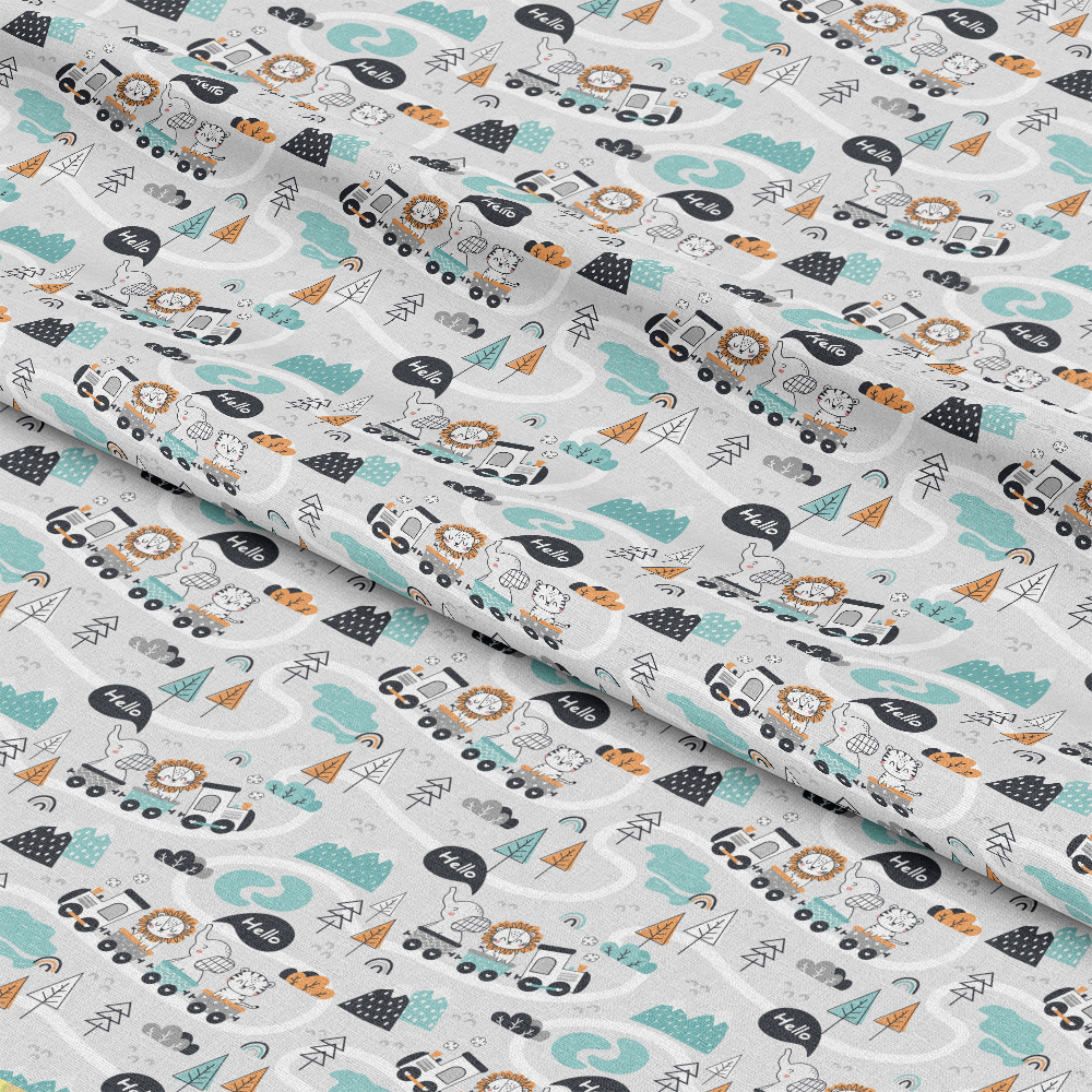 Cute Animal Train Pattern 17 Quilting Cotton Fabric