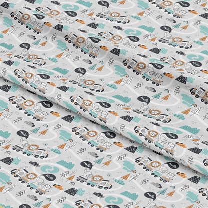 Cute Animal Train Pattern 17 Quilting Cotton Fabric