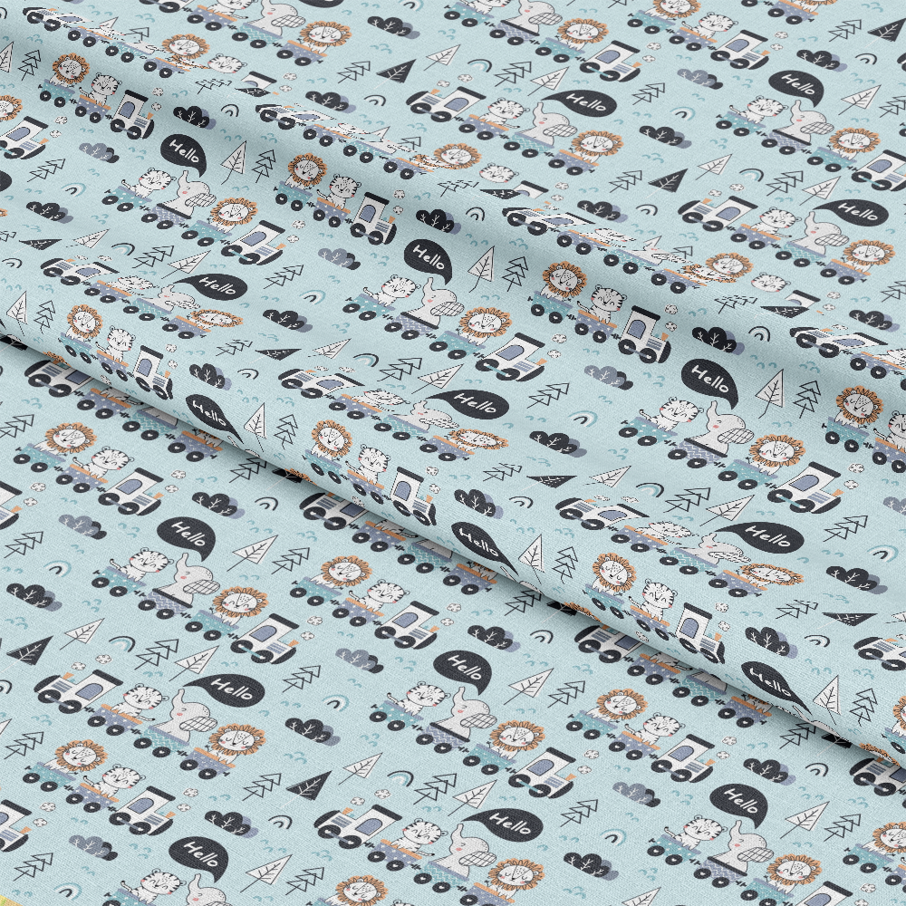 Cute Animal Train Pattern 18 Quilting Cotton Fabric