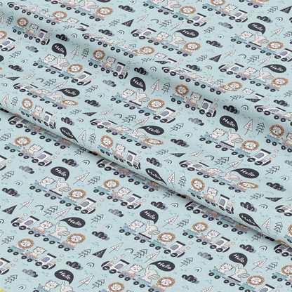 Cute Animal Train Pattern 18 Quilting Cotton Fabric