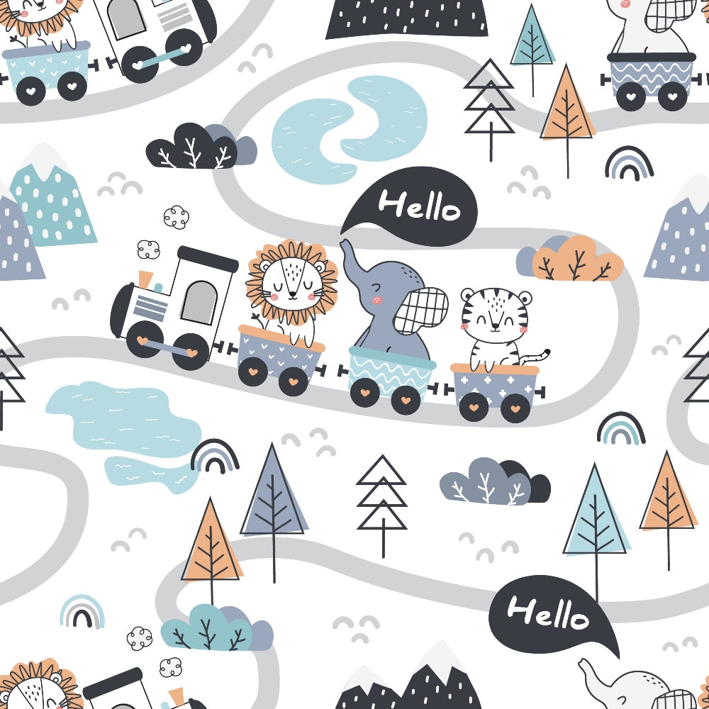 Cute Animal Train Pattern 1 Quilting Cotton Fabric