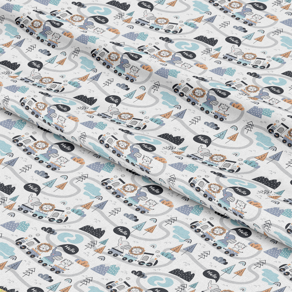 Cute Animal Train Pattern 1 Quilting Cotton Fabric