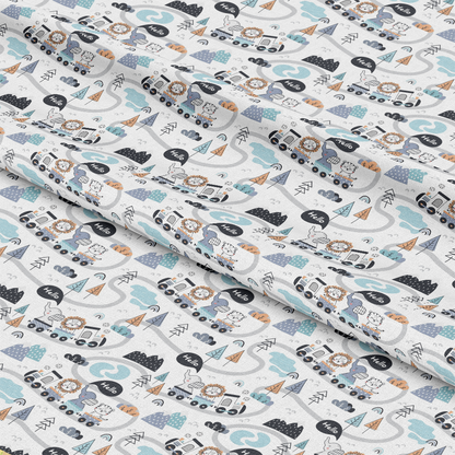Cute Animal Train Pattern 1 Quilting Cotton Fabric
