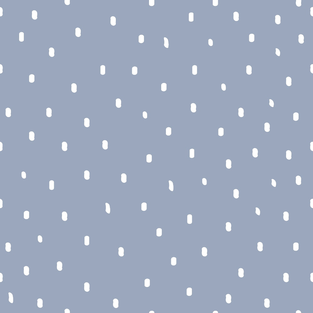 periwinkle blue, white dots, polka dot pattern, scattered dots, oval shapes, soft blue, pale blue, dusty blue, quilting cotton, fabric panel, geometric pattern, dotted design, nursery fabric, baby fabric, soft pattern, gentle design, cotton fabric, crafting material, sewing fabric