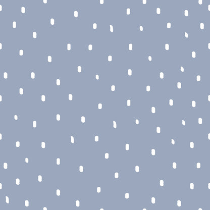 periwinkle blue, white dots, polka dot pattern, scattered dots, oval shapes, soft blue, pale blue, dusty blue, quilting cotton, fabric panel, geometric pattern, dotted design, nursery fabric, baby fabric, soft pattern, gentle design, cotton fabric, crafting material, sewing fabric