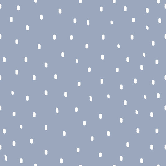 periwinkle blue, white dots, polka dot pattern, scattered dots, oval shapes, soft blue, pale blue, dusty blue, quilting cotton, fabric panel, geometric pattern, dotted design, nursery fabric, baby fabric, soft pattern, gentle design, cotton fabric, crafting material, sewing fabric