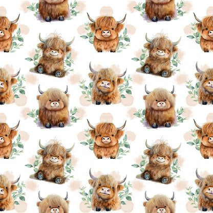 Cute Baby Highland Cows Quilting Cotton Fabric