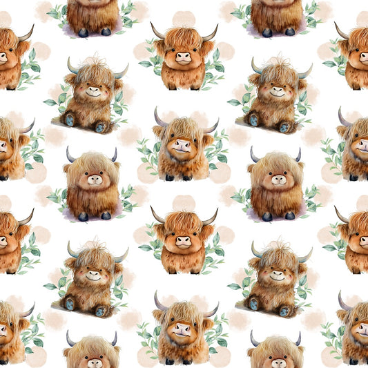 Cute Baby Highland Cows Quilting Cotton Fabric