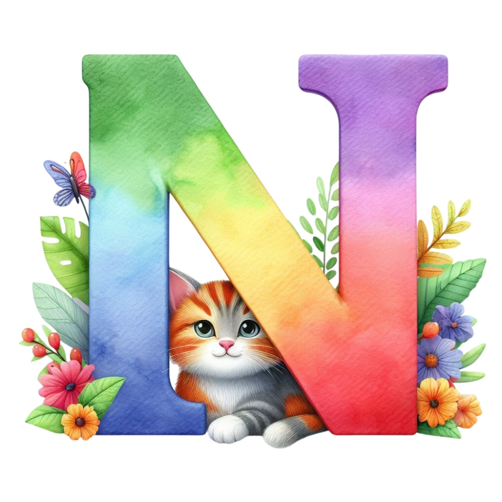 Cute Cats Letter N Fabric Panel