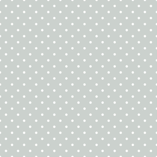 A light gray background with evenly spaced small white polka dots.