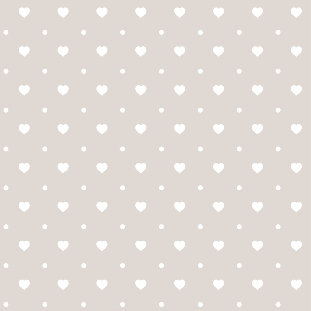 Pattern of evenly spaced white heart shapes on a beige background.