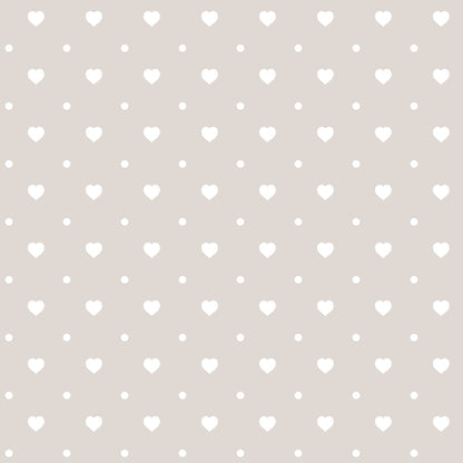 Pattern of evenly spaced white heart shapes on a beige background.