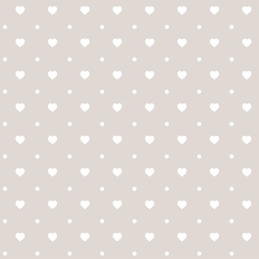 Pattern of evenly spaced white heart shapes on a beige background.