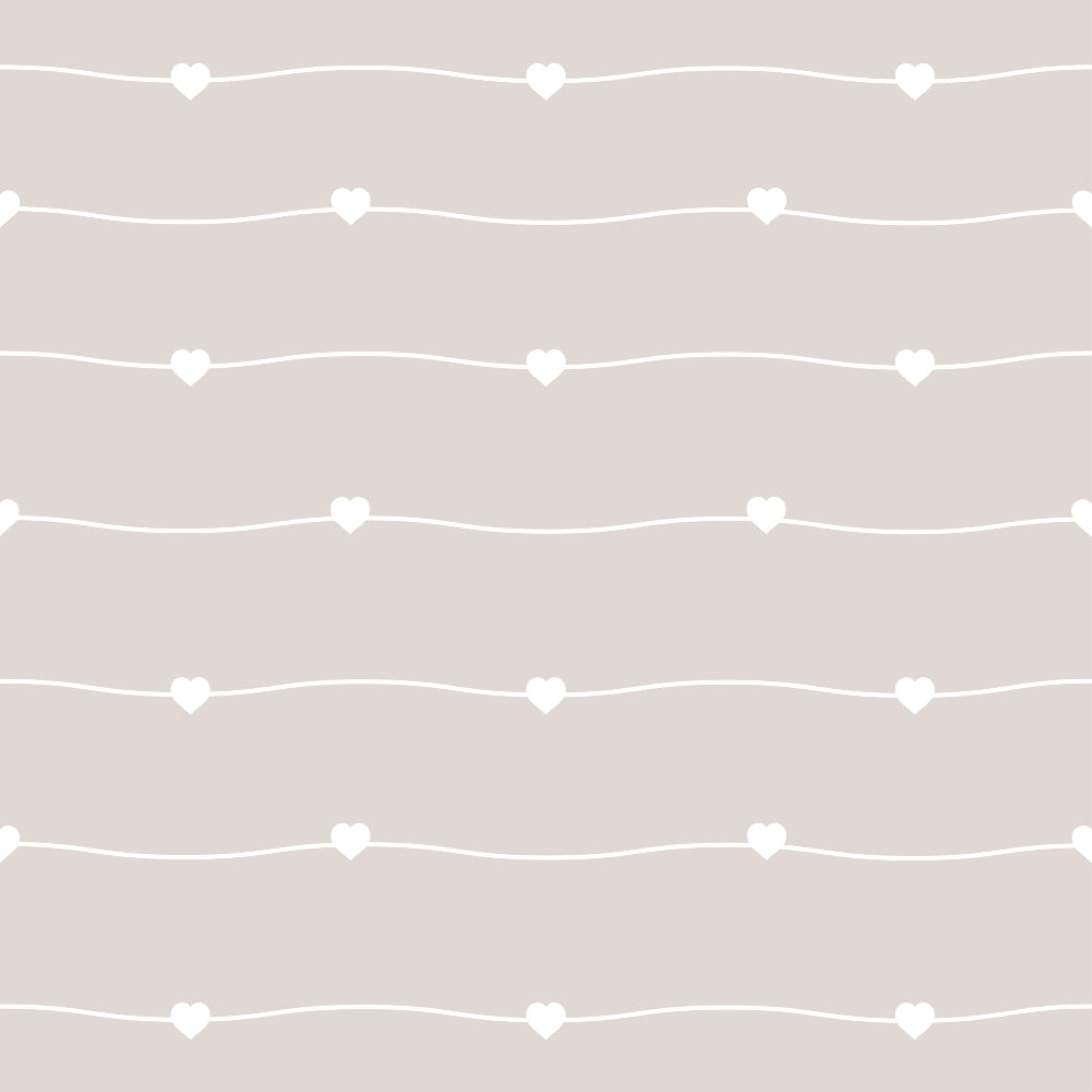 Pattern of white wavy lines with evenly spaced heart shapes on a light gray background.