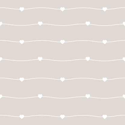 Pattern of white wavy lines with evenly spaced heart shapes on a light gray background.