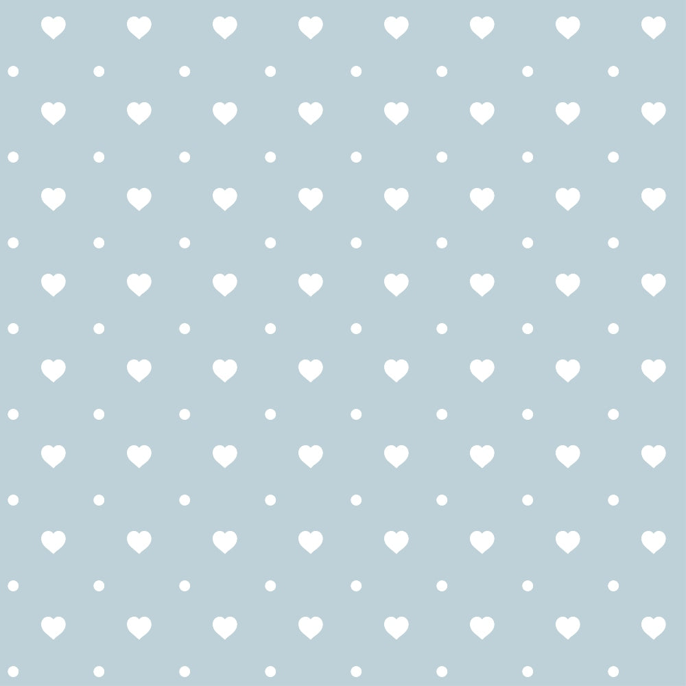 Light blue background with a pattern of small white hearts evenly spaced throughout the image.