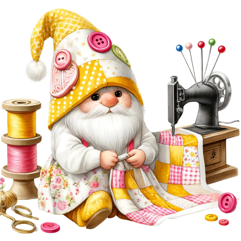 Cute Sewing Gnomes Fabric Panel 1