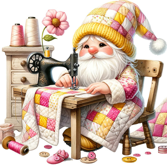Cute Sewing Gnomes Fabric Panel 11
