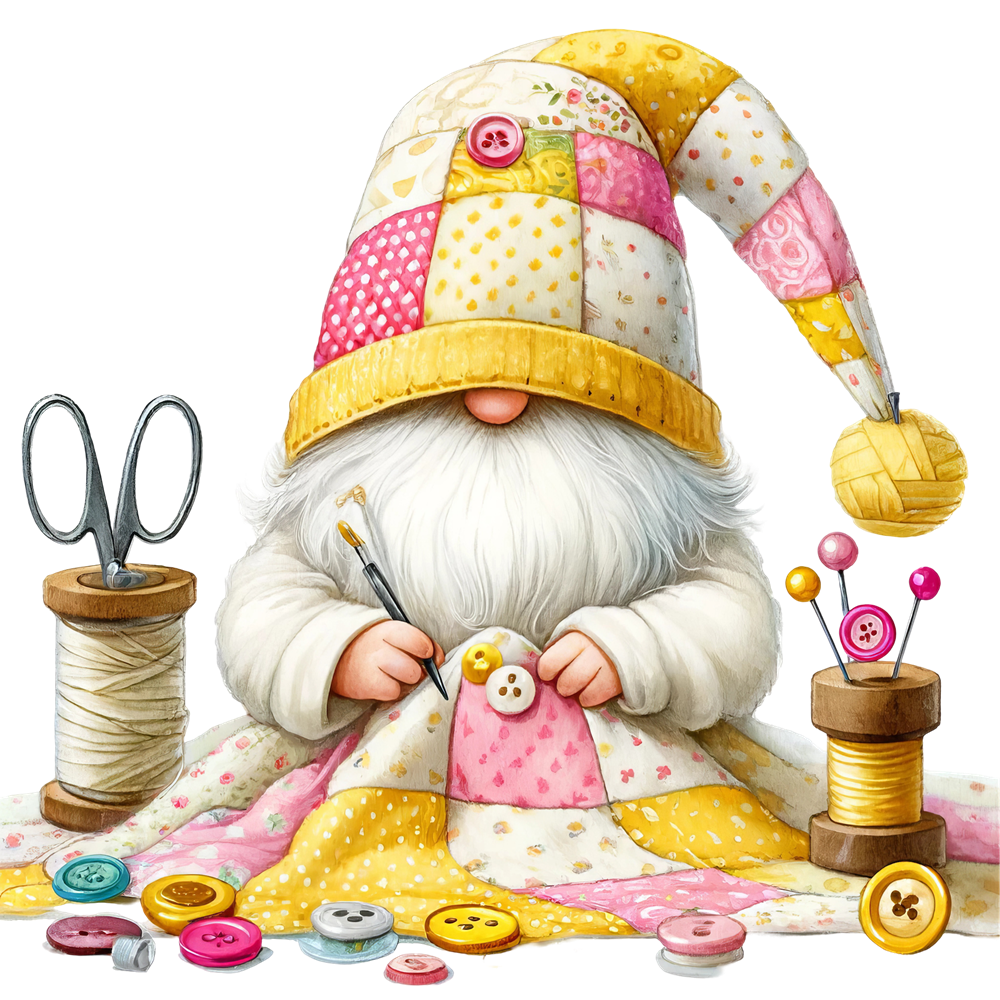 Cute Sewing Gnomes Fabric Panel 19