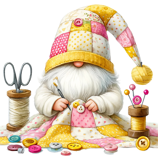 Cute Sewing Gnomes Fabric Panel 19