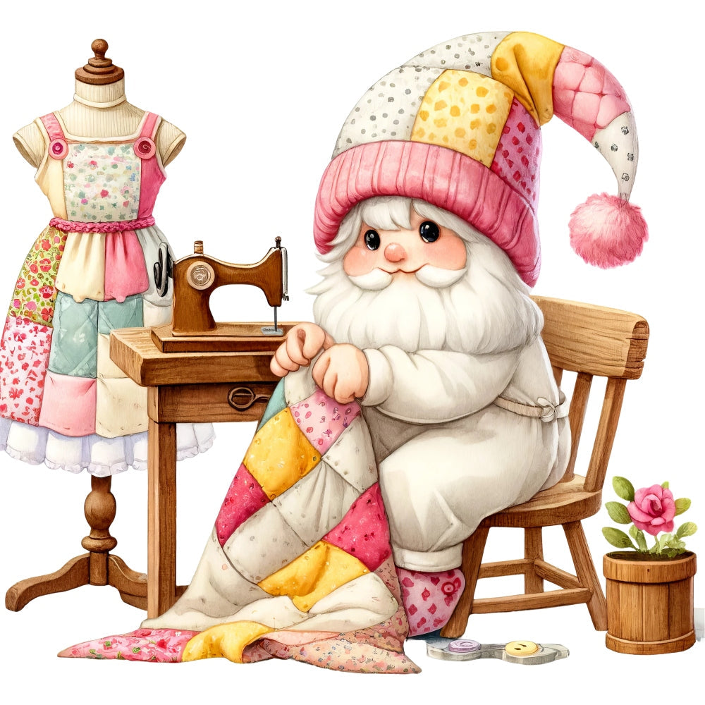 Cute Sewing Gnomes Fabric Panel 2