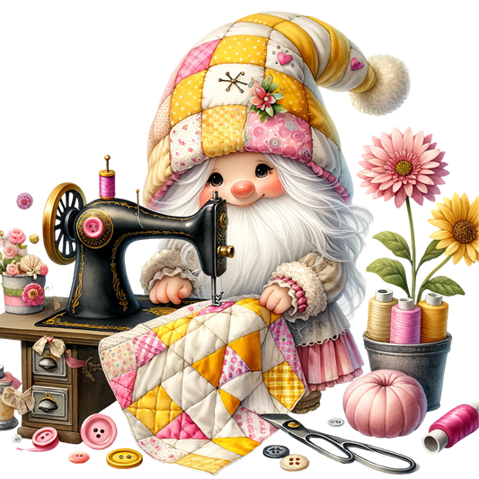 Cute Sewing Gnomes Fabric Panel 20