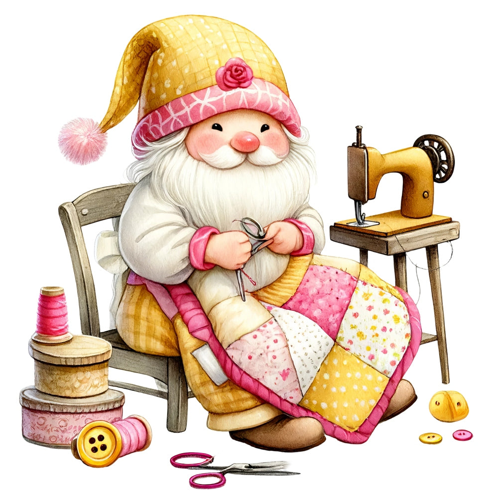 Cute Sewing Gnomes Fabric Panel 6