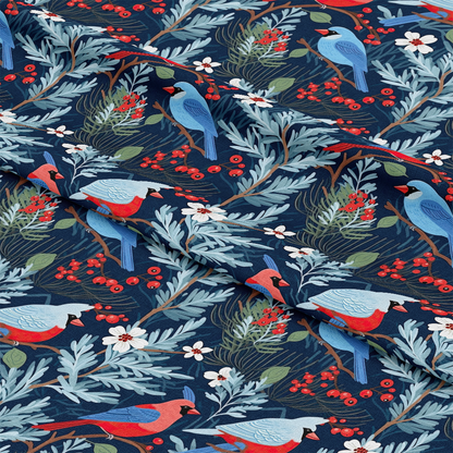 Cute Winter Birds Pattern 11 Quilting Cotton Fabric