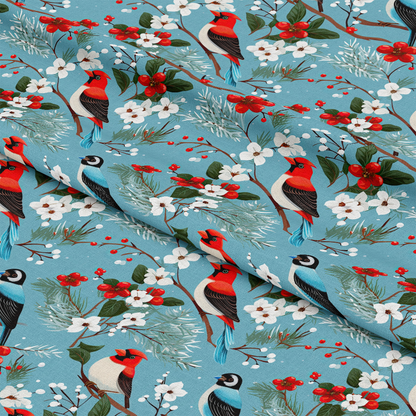 Cute Winter Birds Pattern 12 Quilting Cotton Fabric