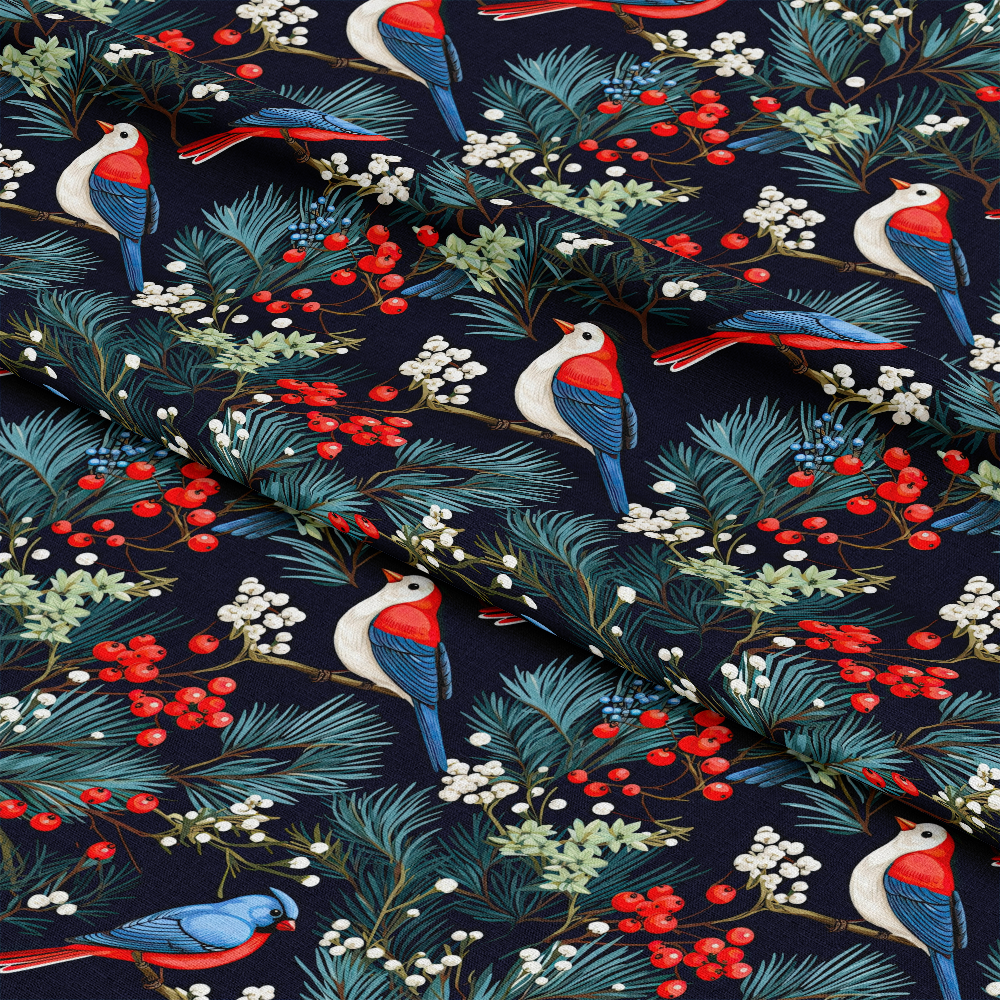 Cute Winter Birds Pattern 1 Quilting Cotton Fabric