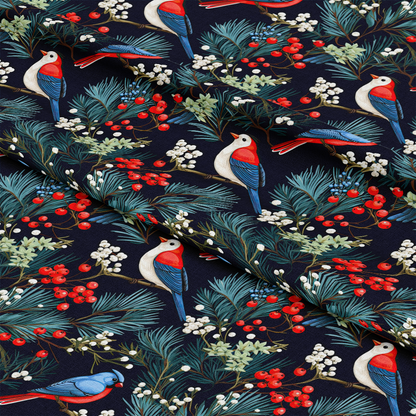Cute Winter Birds Pattern 1 Quilting Cotton Fabric