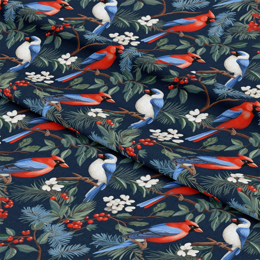 Cute Winter Birds Pattern 2 Quilting Cotton Fabric