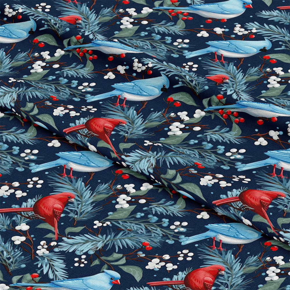 Cute Winter Birds Pattern 3 Quilting Cotton Fabric