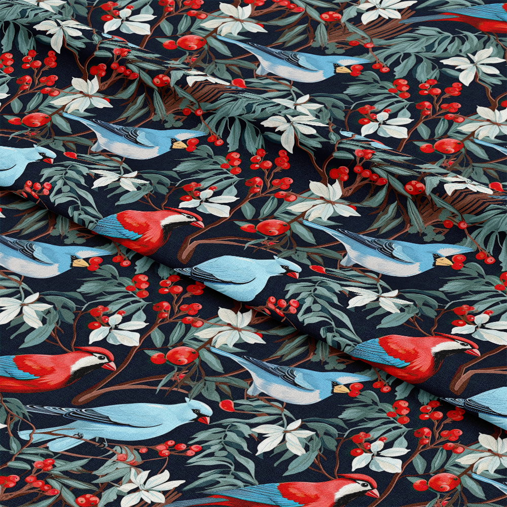 Cute Winter Birds Pattern 6 Quilting Cotton Fabric