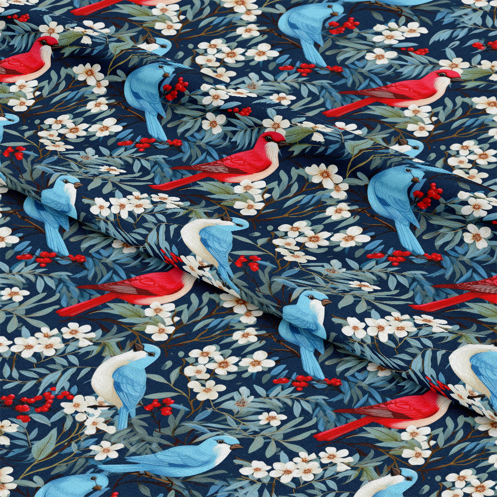 Cute Winter Birds Pattern 7 Quilting Cotton Fabric